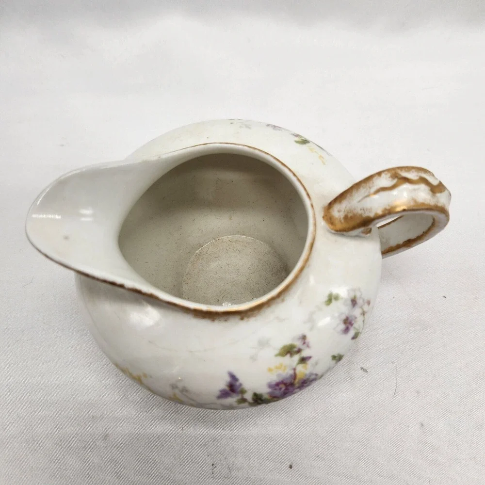 Antique LS&S Limoges‎ France Floral Pink Floral Creamer w/ Gold Edge